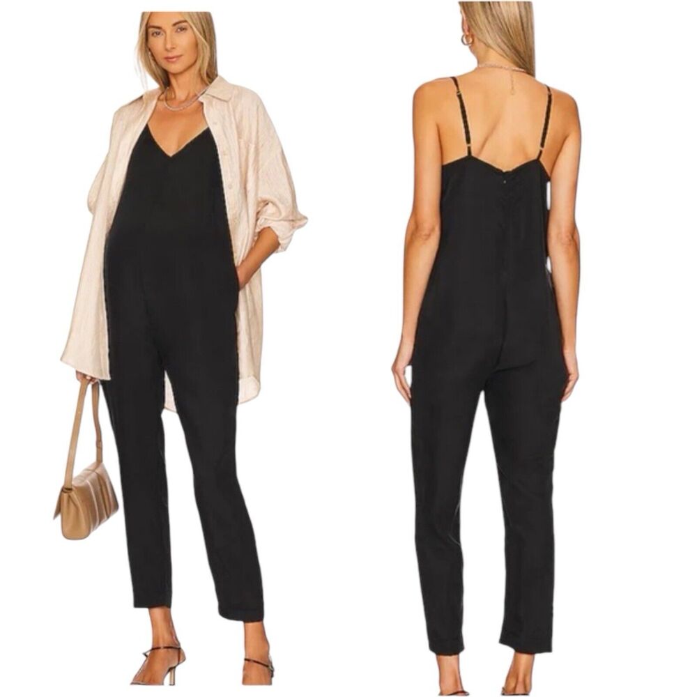Hatch Georgie Maternity Jumpsuit Women's 0 Black Cupro Relaxed Adjustable Strap